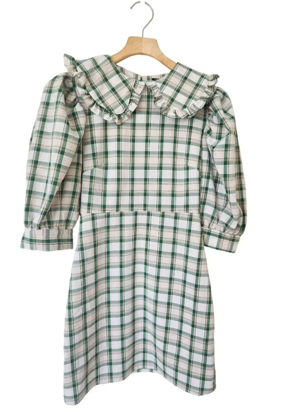 Nasty Gal Plaid Check Mini Dress Green Cream Ruffled Coquette Romantic Cottage - Picture 1 of 11